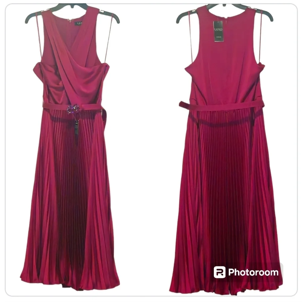 NWT Lauren Ralph Lauren Charmeuse Halter Midi Dress 14 - Picture 5 of 16